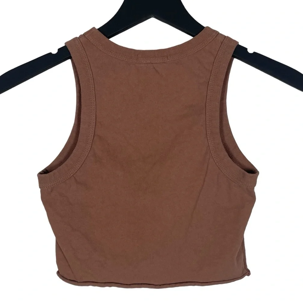 Full Tilt Mushroom Cropped Tank Raw Hem Brown Size XS - Picture 5 of 8